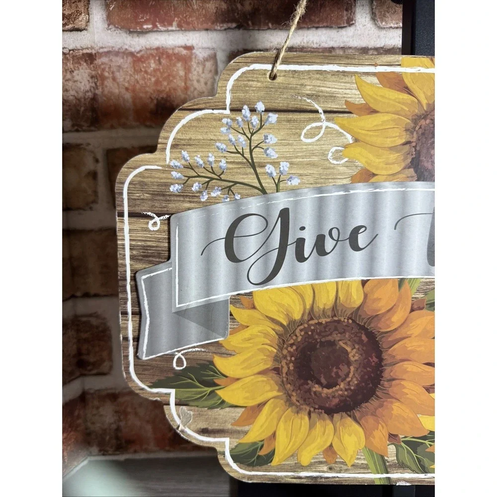 Give Thanks Sunflowers Fall & Thanksgiving Rustic Door Wall Hanging Decor